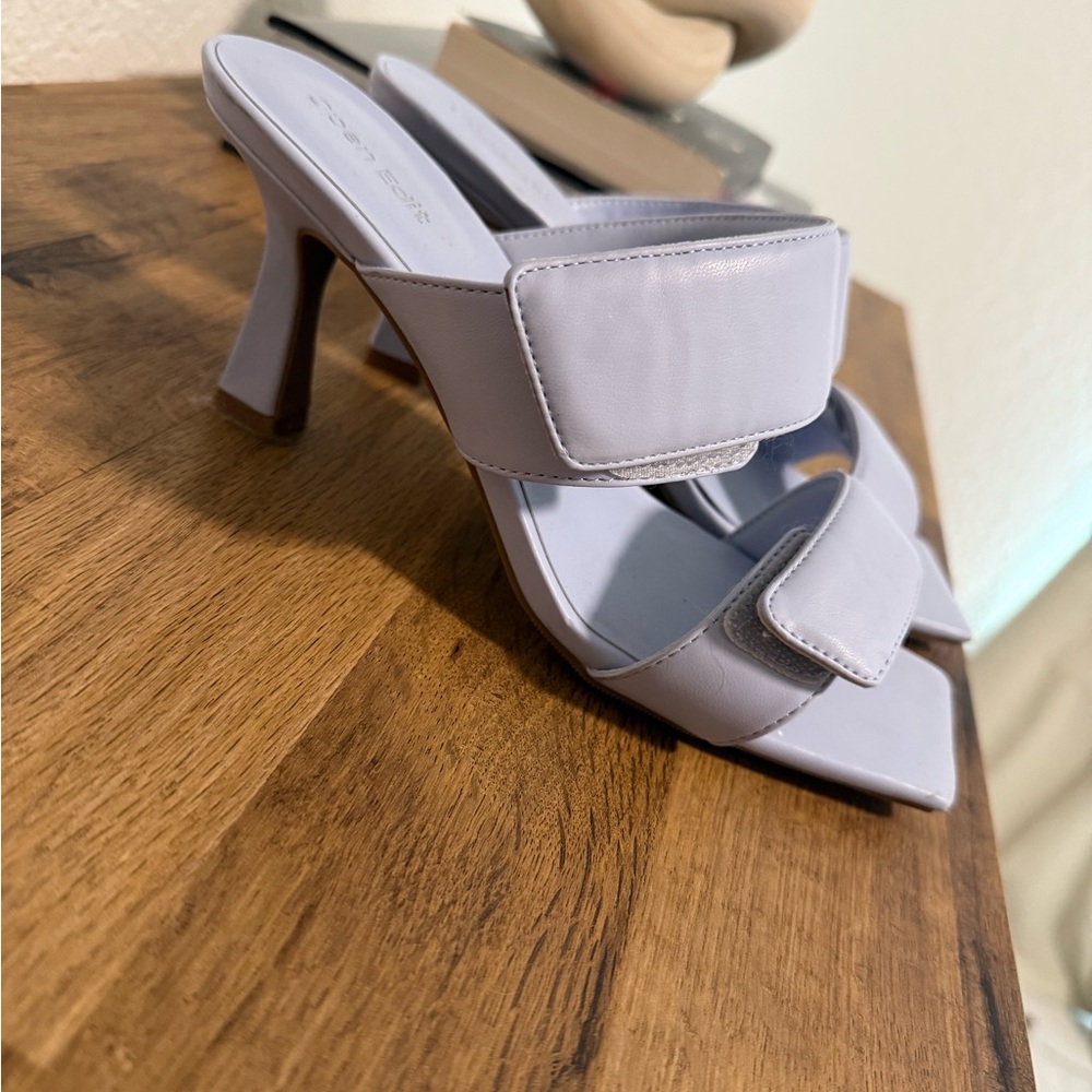 Purple Heeled Mules with Pointed Toe and Chunky Strap